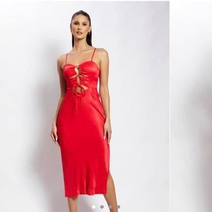 Meshki Ruched Cut Out Midi Dress - Red